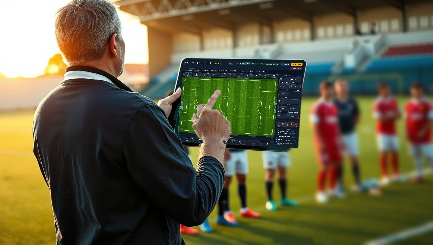 Un entrenador en la banda registra el partido en la pantalla de 3 toques de Segunda Jugada